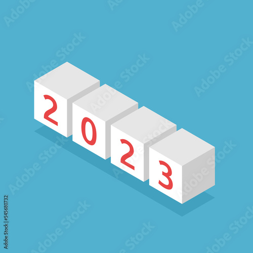 2023 number isometric blocks. New Year, holiday, party, celebration, strategy and planning concept. Flat design. Vector illustration. EPS 8, no transparency