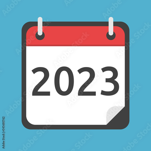 2023 ring binder on blue background. Year, start, future, holiday eve, anticipation, time, deadline concept. Flat design. Vector illustration. No gradients, no transparency