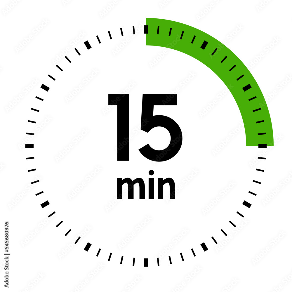 15 minutes,concept of time,timer,clock illustration,vector. Stock Vector