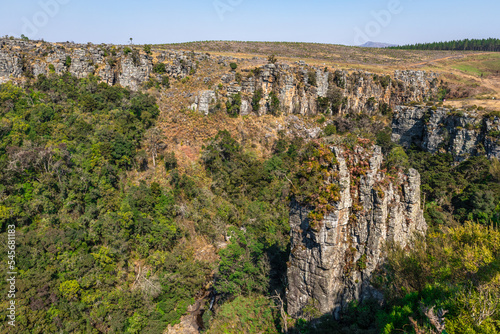 The Pinnacle Rock, a tower-like freestanding quartzite buttress which rises 30 m above the dense indigenous forest in Mpumalanga, South Africa. 