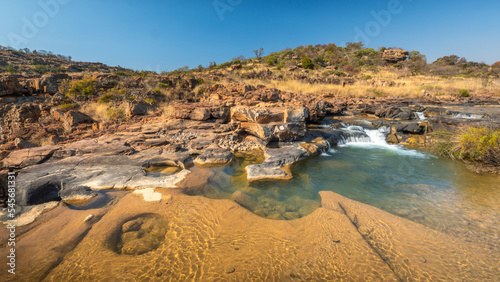 Rock formation in Bourke's Luck Potholes in Blyde canyon reserve in Mpumalanga in Africa. photo