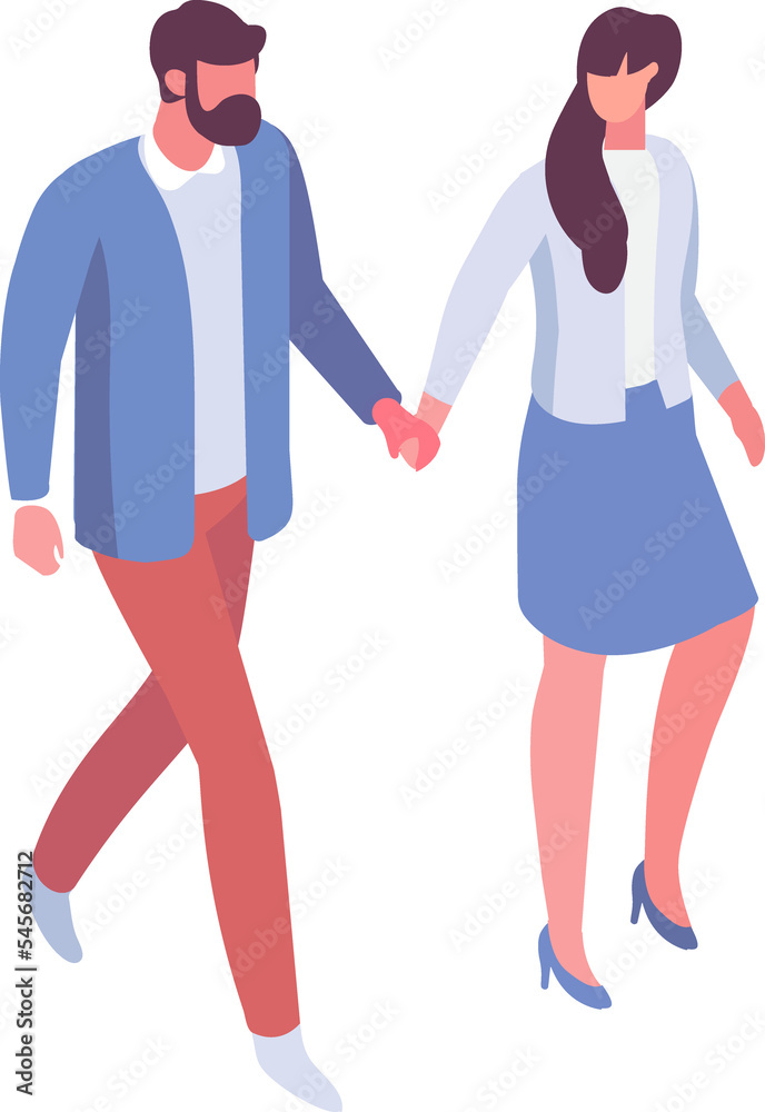 Obraz premium Couple silhouette, man and woman together, flat isometric people 