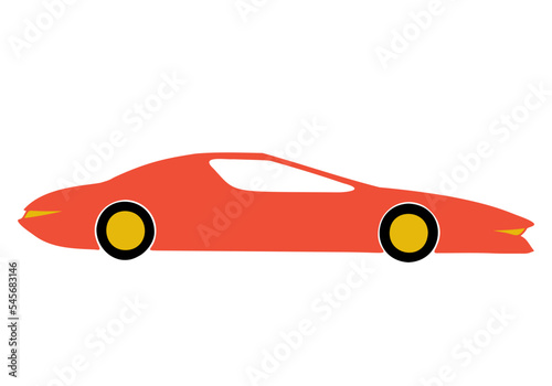 Sports car painted in red. Hand Drawn. Freehand drawing. Doodle. Sketch. Outline.	