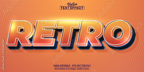 Retro comic text effect on dots pattern. Editable pop art text style. Vector illustration, vintage design, pop art style.