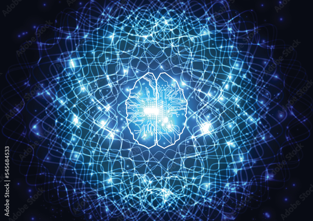 abstract brain and wave motion light with dynamic mesh line on dark blue background. Modern futuristic design for background. Digital cyberspace. illustration vector design abstract brain and wave motion light with dynamic mesh line on dark blue background. Modern futuristic design for background. Digital cyberspace. illustration vector design