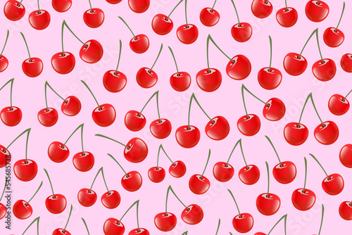 Seamless pattern with cherry. Repeating template with fruits in red and punk colors