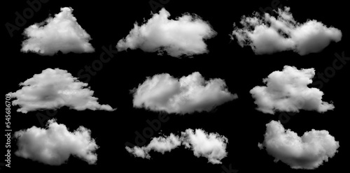 White clouds isolated on black background, cloud set on black