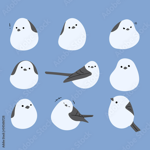 long tailed tit or shima enaga 3 cute on a blue background, vector illustration
