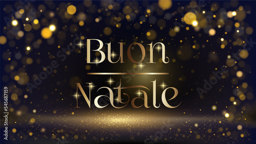 biglietto o striscione per augurare un felice anno nuovo in oro su sfondo nero con cerchi dorati in effetto bokeh