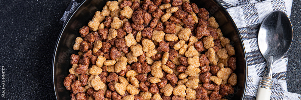 corn flakes breakfast wholegrain milk meal food snack on the table copy space food background top corn flakes breakfast wholegrain milk meal food snack on the table copy space food background top