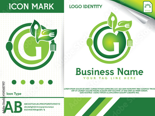 Spoon and fork restaurant letter G logo template
