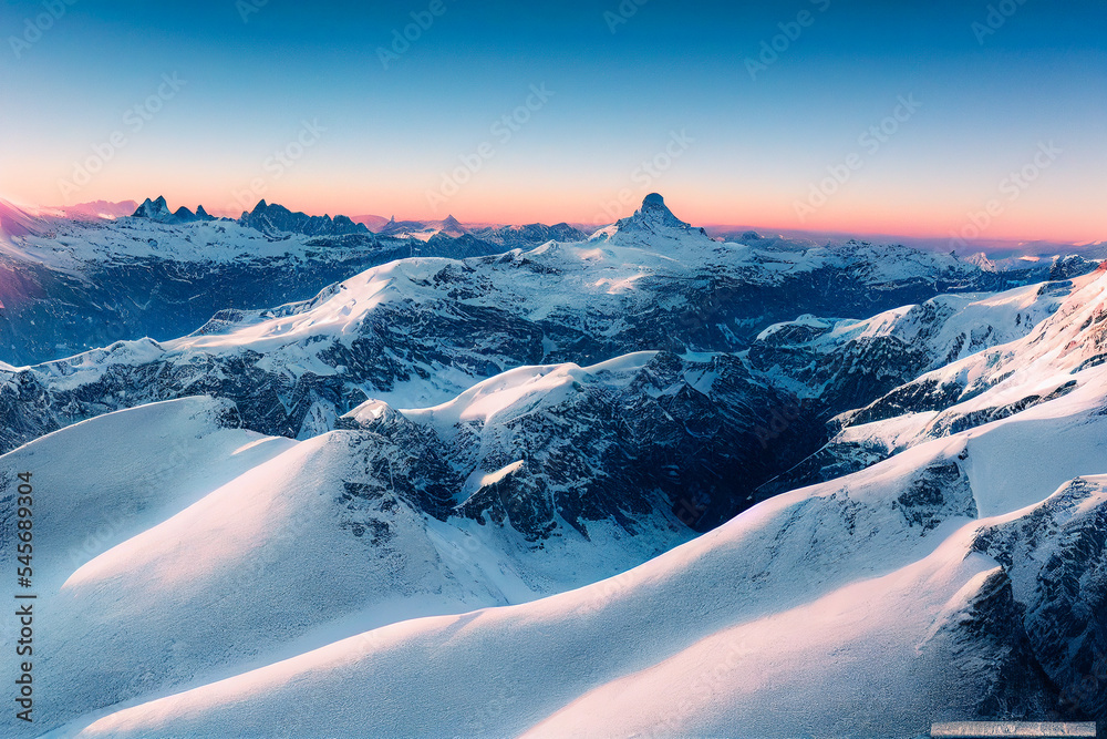 Snow covered mountain aerial view from drone showing spectacular alpine  landscape of winter mountain in Switzerland Stock 写真 | Adobe Stock