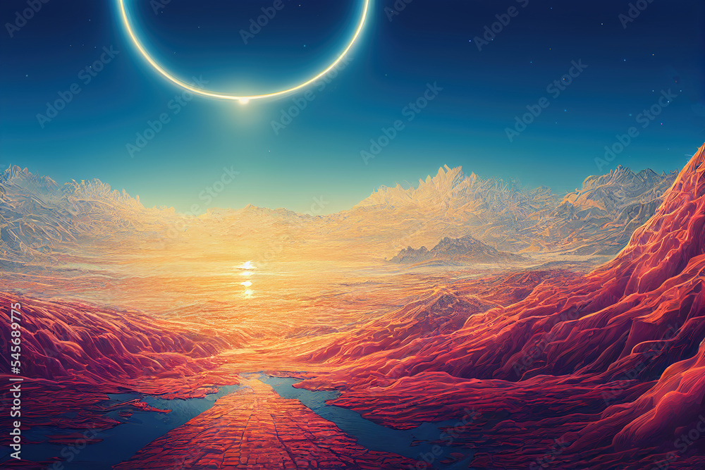 sunrise in the desert. Modern digital illustration.