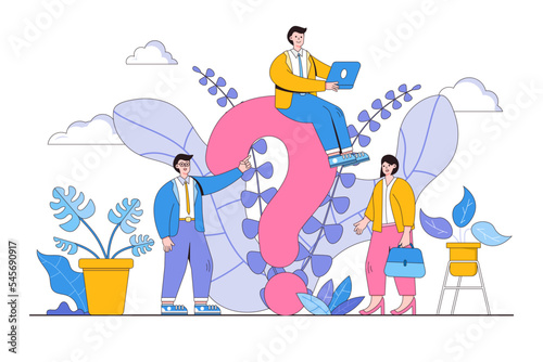 Group of business people feeling confused. Cartoon vector illustration of businessman, businesswoman wondering and doubting. Concept of finding solution and making decision