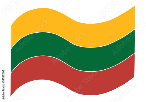 The flag of Lithuania is growing in the wind. Freehand drawing. Doodle. Hand Drawn. Outline. 