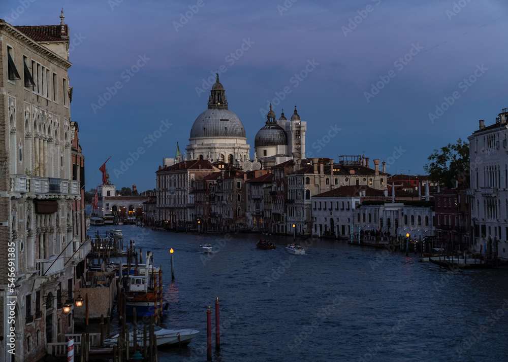 Beautiful view of Venice, Italy from the grand canal and church of Santa Maria della Salute in the background
