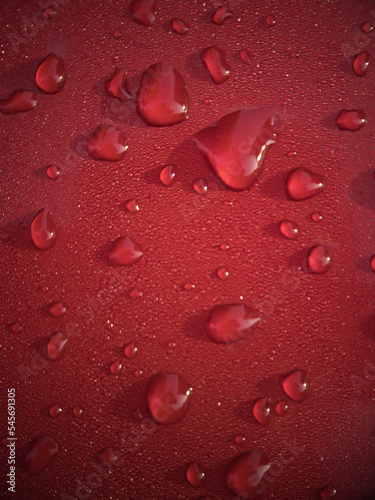 Texture Background of dew or water on the red metal surface. Abstract Background