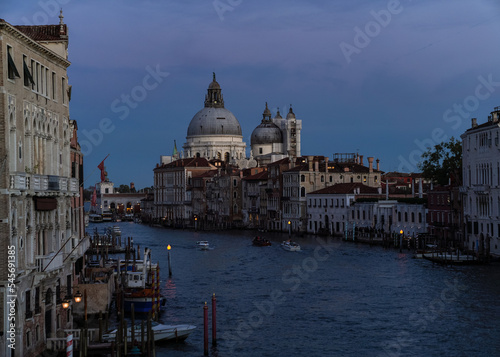 Beautiful view of Venice, Italy from the grand canal and church of Santa Maria della Salute in the background