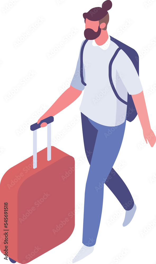 Isometric man with luggage in airport. Trip, airport. Isometric man with luggage in airport. Trip, airport.