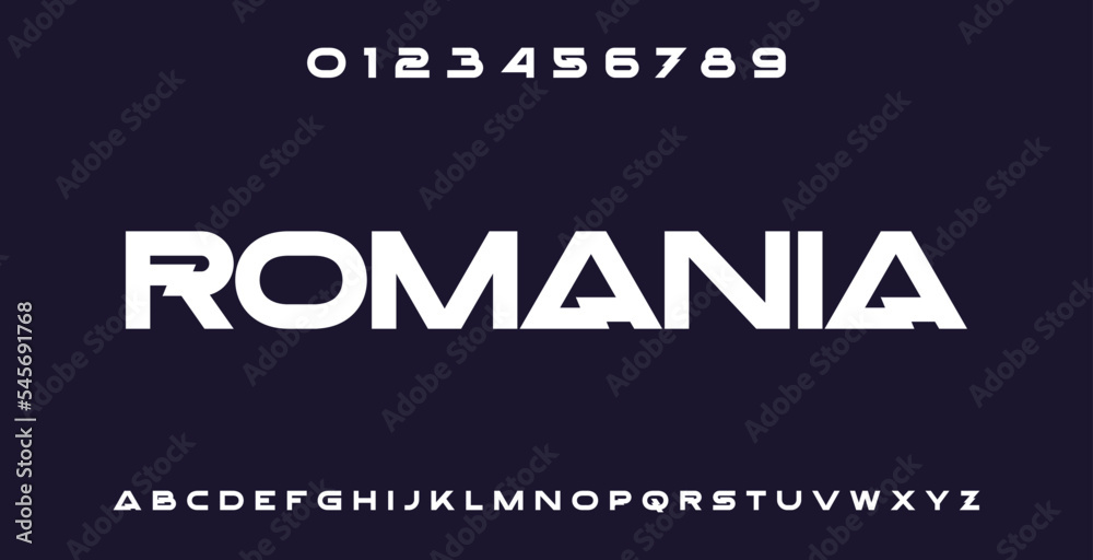 Modern tech font. Abstract geometric expanded sci-fi alphabet, clean monospaced letter set. Typography and technology vector illustration.	