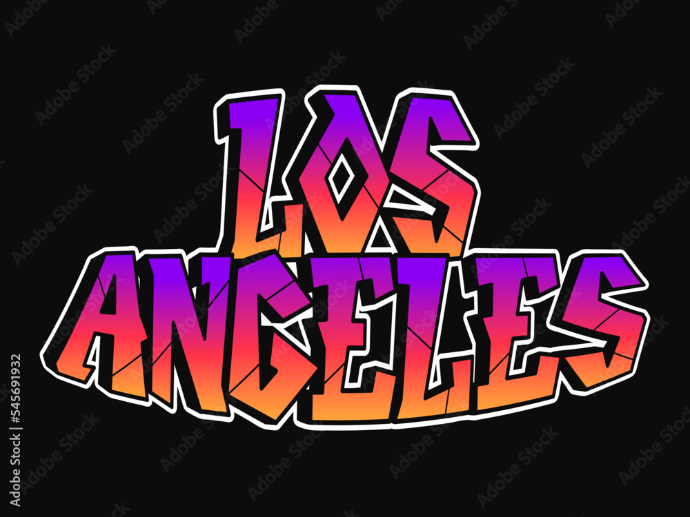 Los Angeles word graffiti style letters. Vector hand drawn doodle cartoon logo Los Angeles illustration. Print for poster t shirt tee logo sticker concept