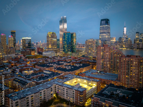 Aerial Drone of Jersey City Sunset 