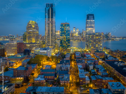 Aerial Drone of Jersey City Sunset 