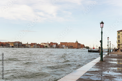 beautiful view of the lagoon and architecture in Venice, Italy