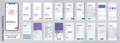 Food delivery mobile app ui kit including sign up  food menu  booking and home service type review screens.