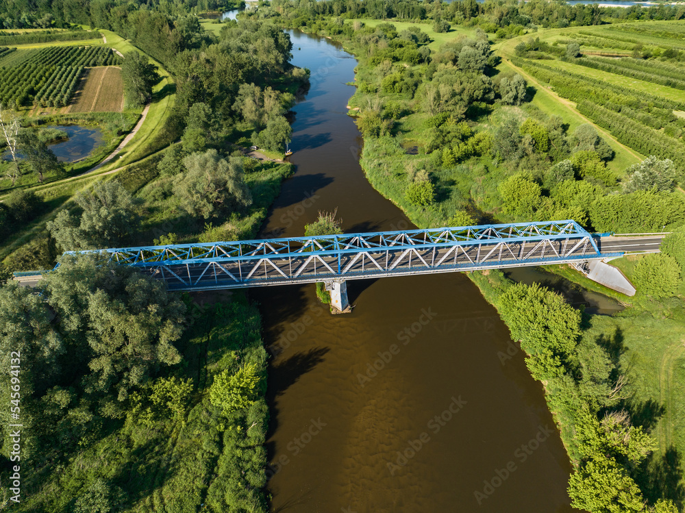 Bridge over the Pilica river, near the village of Przylot, Mazowsze, central Poland - obrazy, fototapety, plakaty 