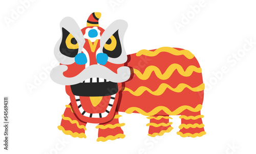 Chinese New Year Lion Dance clipart. Simple illustration of performing traditional Chinese Lion Dance flat vector design cartoon drawing style. Design elements. Asian Happy Lunar New Year concept