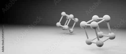 3D molecules model structure, render illustration, conceptual background for research, science, chemistry or medicine, molecular biology technology photo