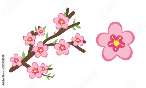 Chinese New Year festival peach blossom clipart. Simple cute pink flowers cherry blossom flat vector design illustration cartoon drawing style. Design elements. Asian Happy Lunar New Year concept