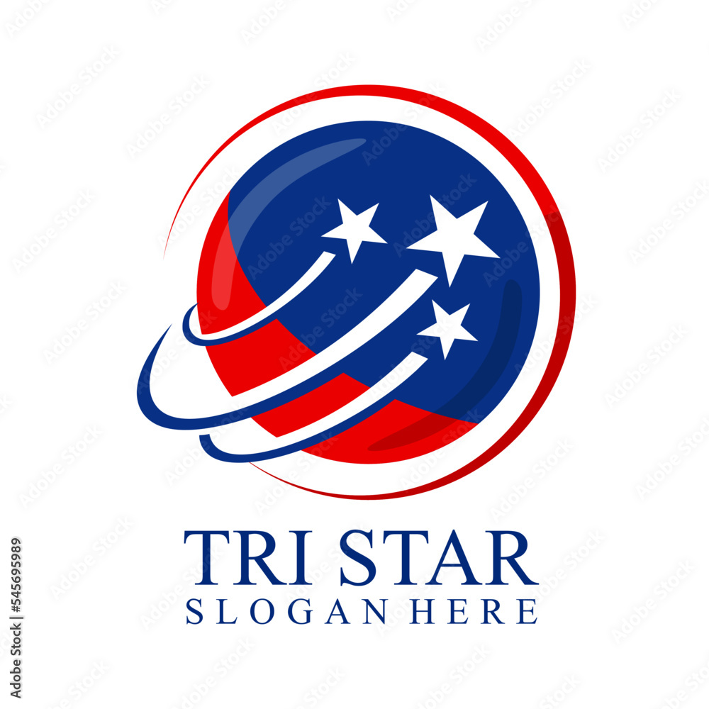 logo of three stars flying over the planet