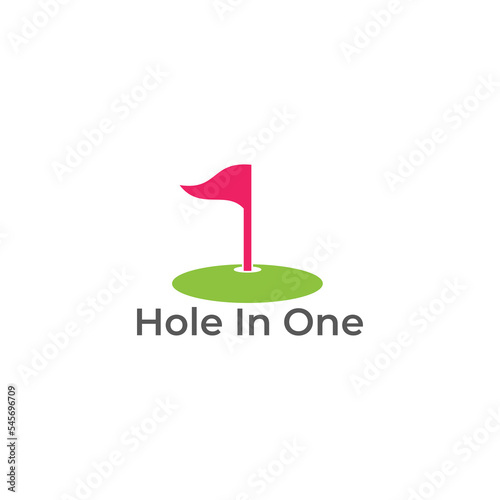 colorful golf flag hole in one logo vector photo