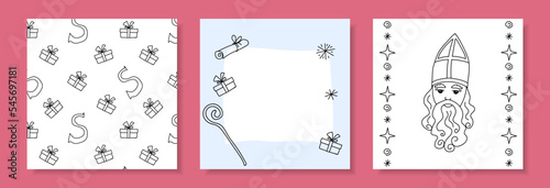 Simple vector set of square postcards, greetings. Template for social media posts. Saint Nicholas Day, Sinterklaas. Traditional holiday.