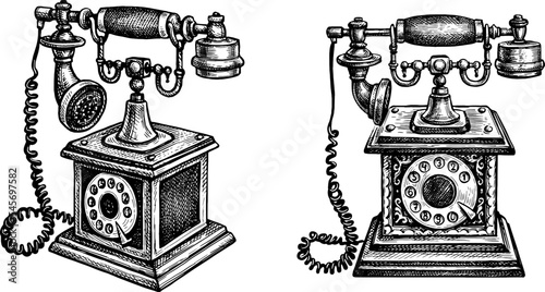 Ink sketch of vintage phones.