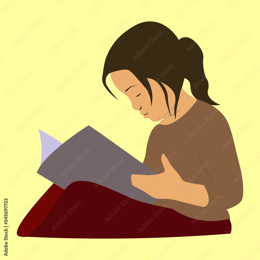 girl reading a book. cartoon girl.