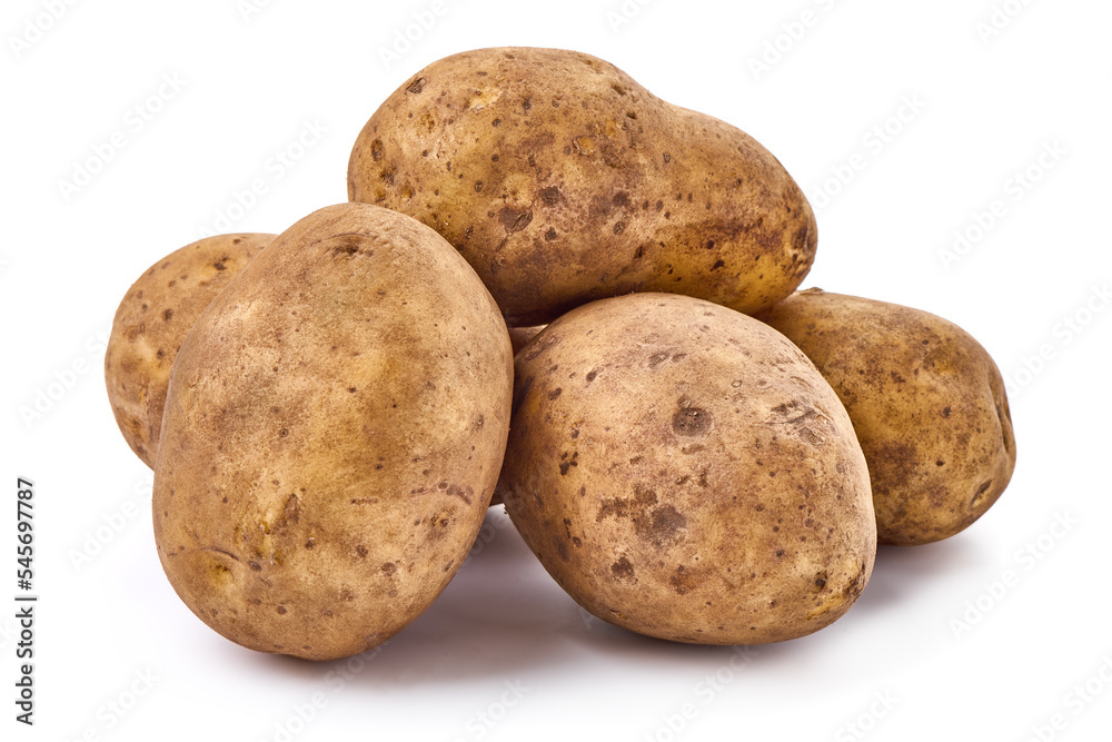 Unwashed potatoes, isolated on white background. Unwashed potatoes, isolated on white background.