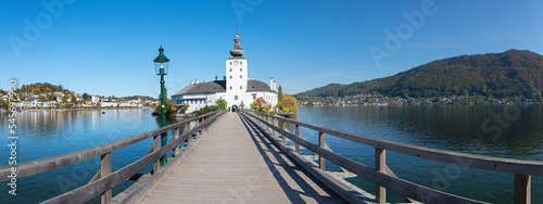 footbridge to Ort Castle, lake Traunsee, tourist destination gmunden, Salzkammergut photo