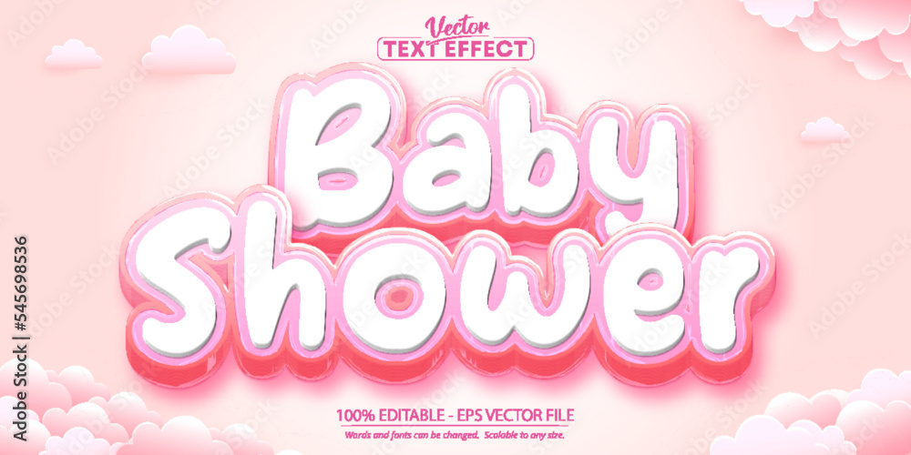 Baby shower text effect, editable pink text style for poster, greeting card, invitation, flyer, cover, banner, brochure and other graphic design.