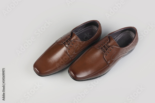 Men's formal leather Shoes isolated on gray background