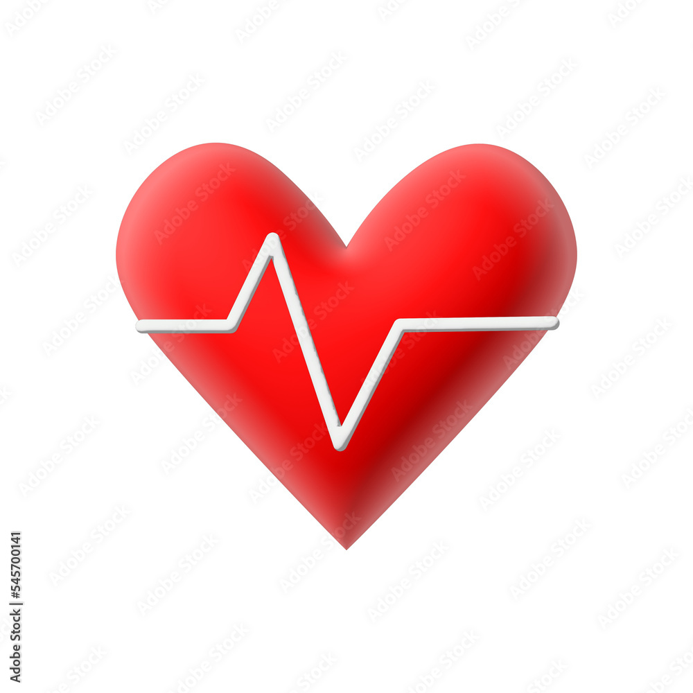 Red 3d heart with cardio line. Pulse works healthy heartbeat and rhythm disturbances with risk of heart attack and stroke Red 3d heart with cardio line. Pulse works healthy heartbeat and rhythm disturbances with risk of heart attack and stroke
