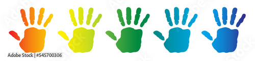 Slika na platnu Hand rainbow print Child color handprint stamp Kids hands drawing child hand pri