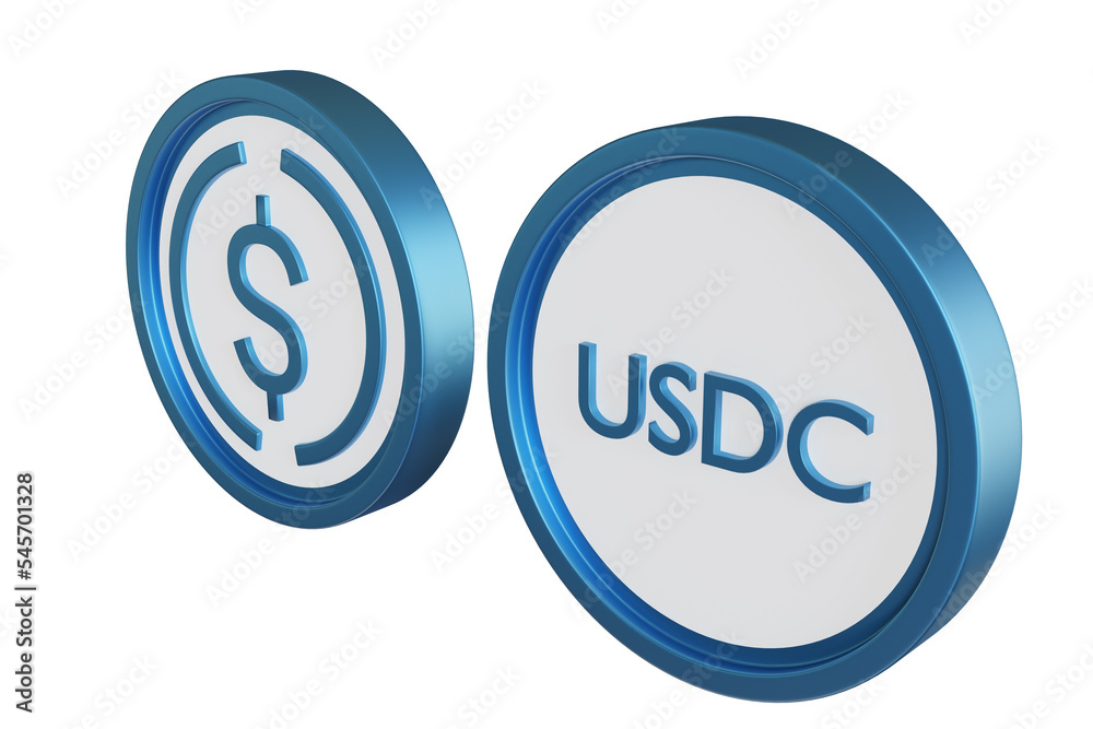 USDC coins. Digital money close-up. USDC logo isolated on white. USDC crypto technology. USD coin for electronic payments. Stable cryptocurrency. Stablecoin dollar label. 3d rendering. USDC coins. Digital money close-up. USDC logo isolated on white. USDC crypto technology. USD coin for electronic payments. Stable cryptocurrency. Stablecoin dollar label. 3d rendering.