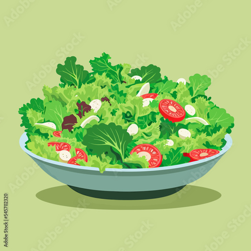 Bowl of fresh healthy salad on green background
