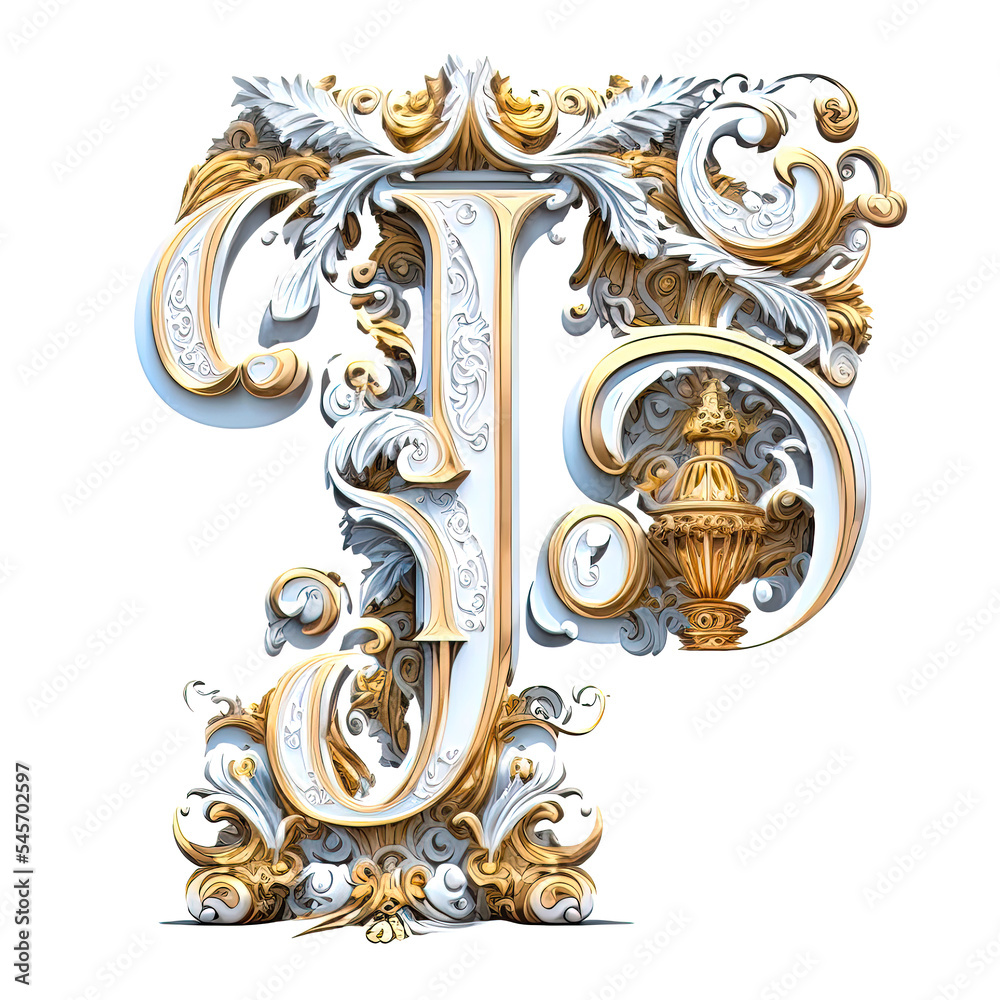 J ornate baroque font 3d illustration