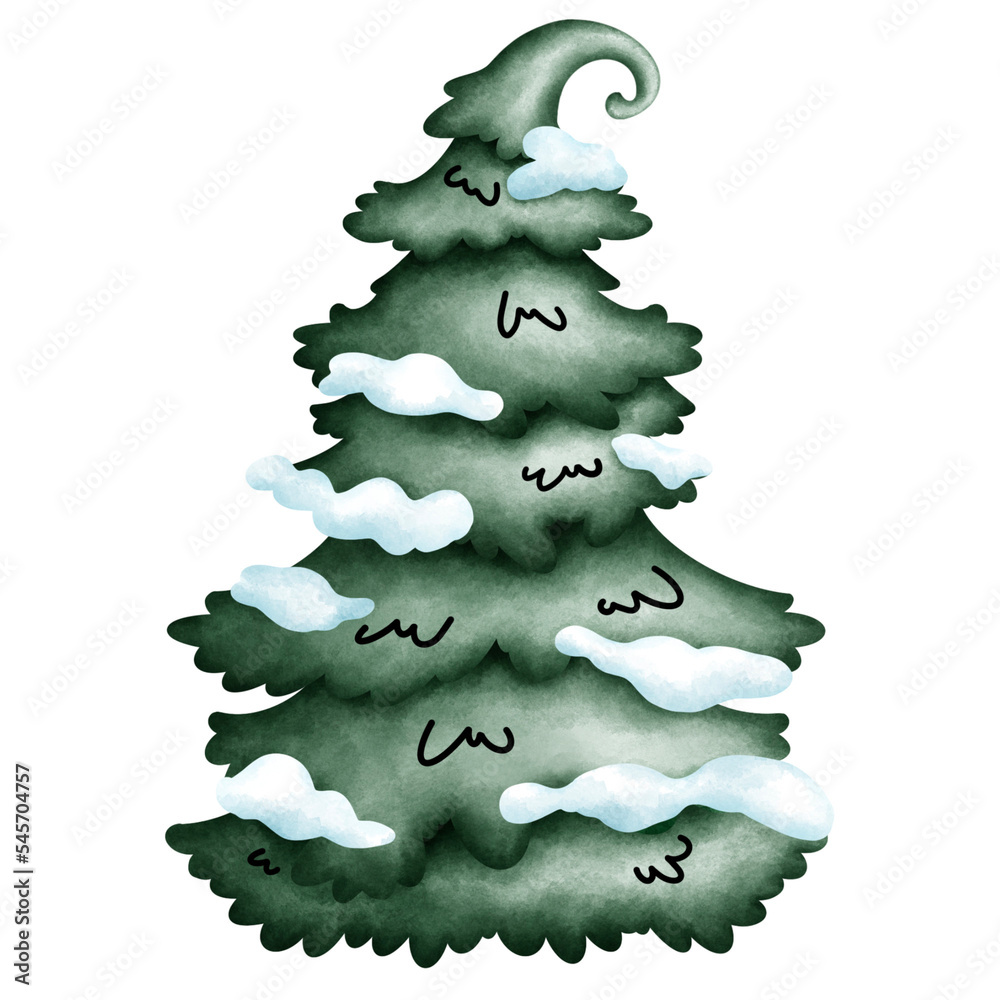Christmas Tree with snow watercolor illustration on transparent background Christmas Tree with snow watercolor illustration on transparent background