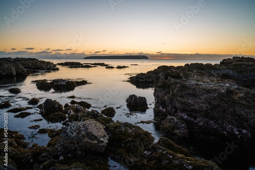 Beautiful sea view with a rocky shore in New Zealand photo