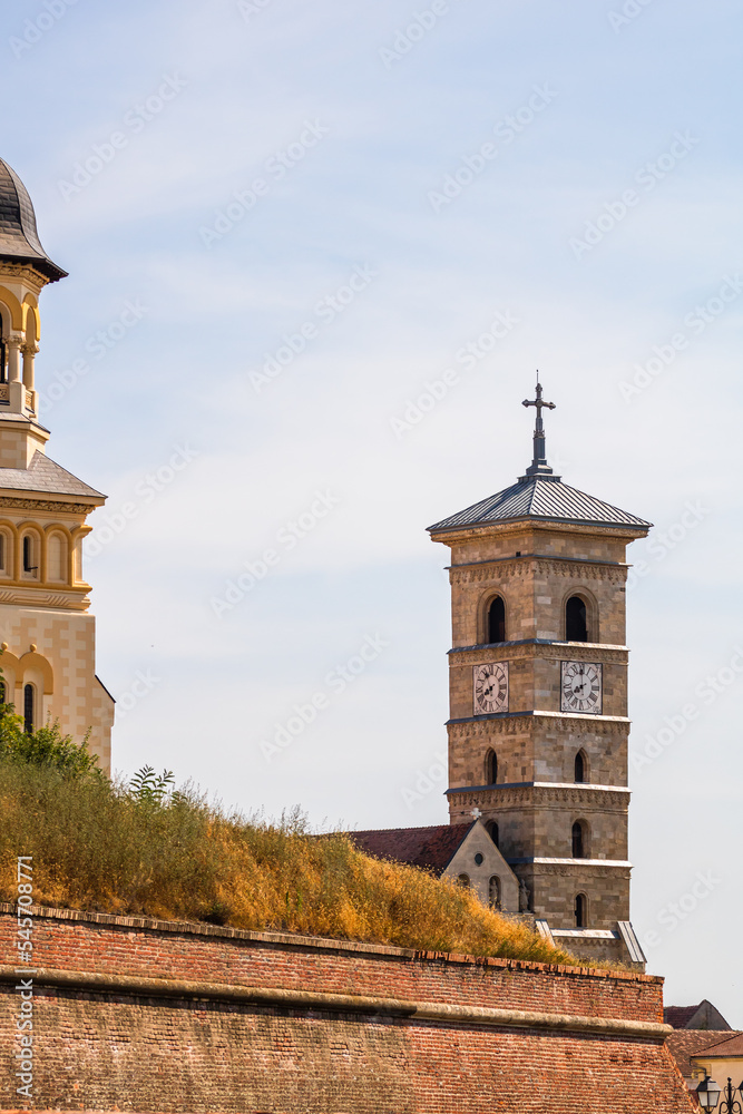 Obraz premium Architectural details of cathedral. View of church in Alba Iulia, Romania, 2021.